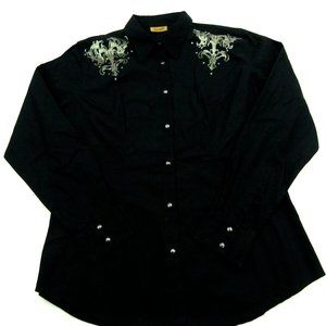 Wrangler Shirt Womens Large Gold Foil Design Sequins Snap Long Sleeve Collared